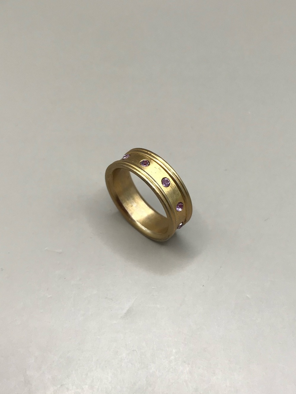 Matte Gold-Tone Ring with Lilac Crystal Accents - Picture 2 of 5